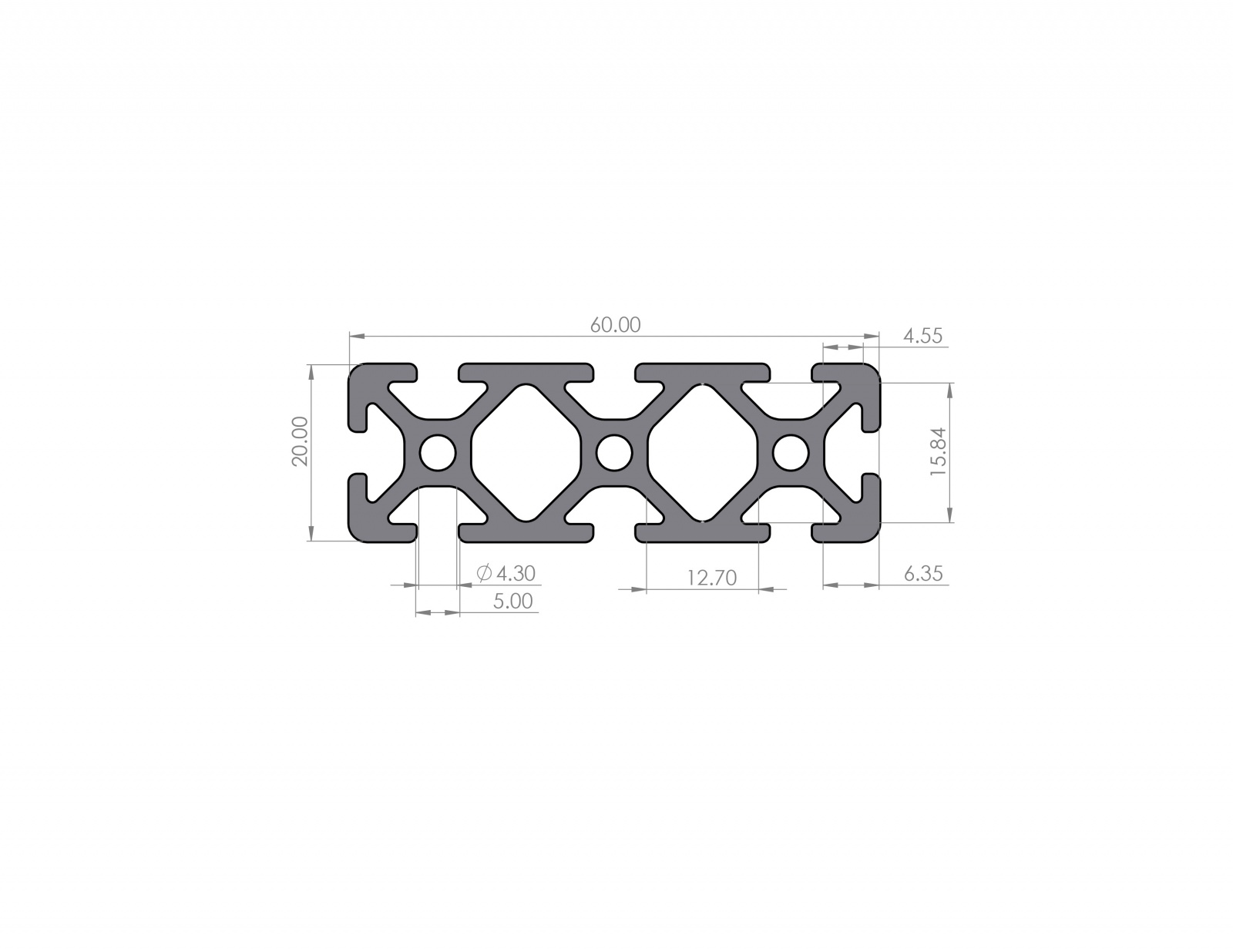 Aluminiumprofil 20x60 Nut 5 I-Typ